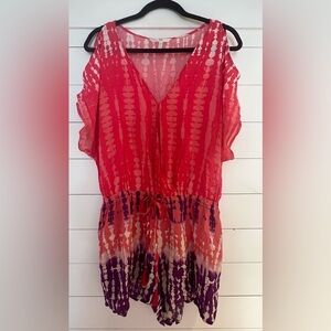 Chic Women's Tie-Dye Romper - Red and Purple